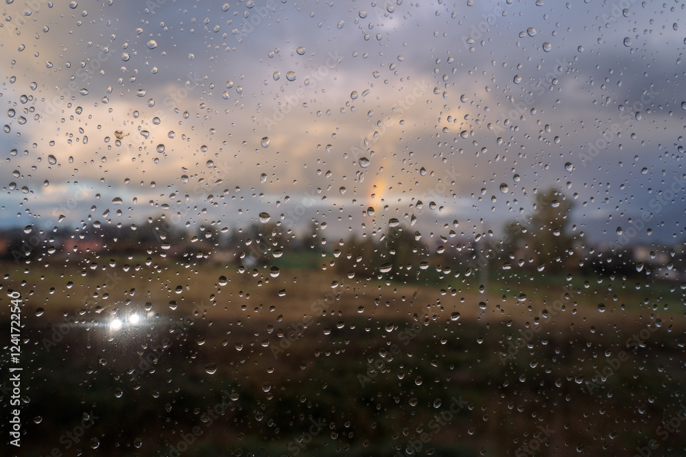 Obraz premium rainbow rain drops glass sky