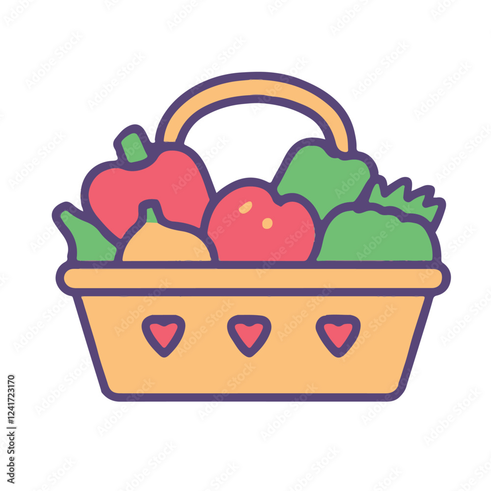 Fototapeta premium Vector flat icon of a grocery basket filled with vegetable
