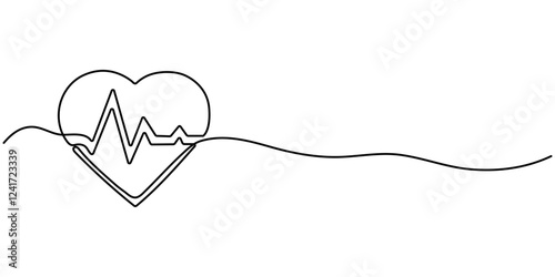 Heart Rate Single Line Icon, Heartbeat Continuous Line Art Illustration, Continuous one line heart pulse symbol drawing. Healthy medicine icon in simple linear doodle style pro vector illustration.