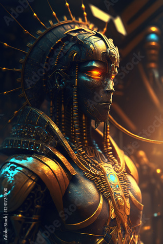 Egyptian sun god Ra in cyberpunk style photo