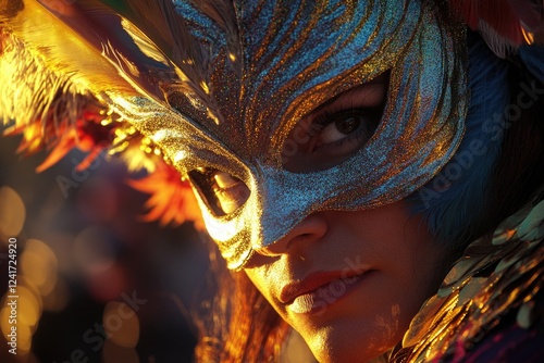 A close-up shot of a person's face with a mask on, suitable for use in scenes where anonymity is important
