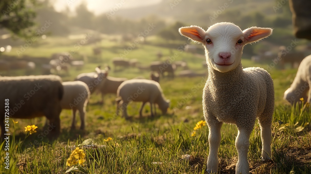 Obraz premium Adorable Baby Lamb in a Lush Meadow