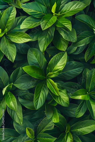 Vibrant Green Plant with Symmetrical Broad Leaves Symbolizing Natural Beauty and Growth