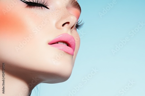 close-up of vibrant makeup look featuring gradient ombre lip paired with bold eyeliner designs photo