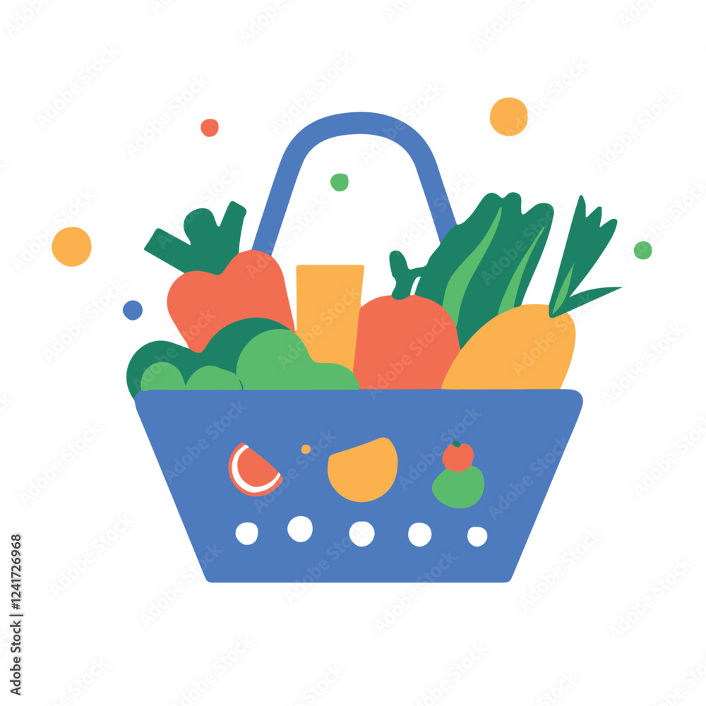 Fototapeta premium Vector flat icon of a grocery basket filled with vegetable