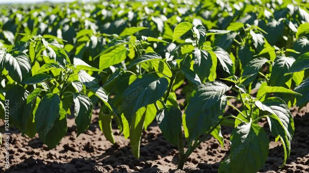 close-up of a lush pepper field bathed in warm daylight. close-up of a lush pepper field bathed in warm daylight.