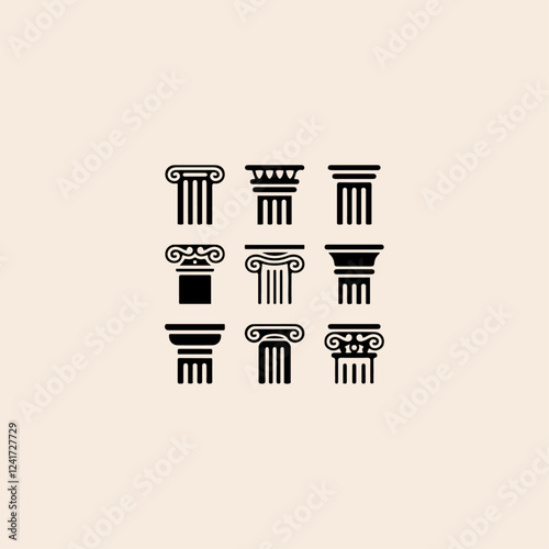 Antike Spalten set logo icon flat vector design.