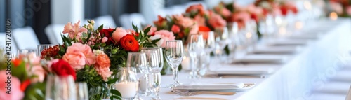 Luxury wedding reception with dramatic floral accents