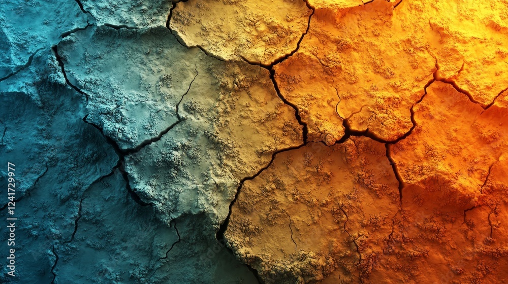 Fototapeta premium A cracked rock with a blue and orange background