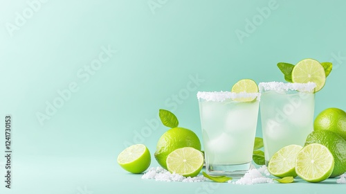 cheerful arrangement of margarita glasses surrounded by limes and salt capturing essence of cinco de mayo festivities