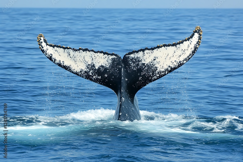 Naklejka premium Majestic whale tail emerging from ocean waters