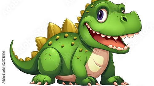 Fototapeta Naklejka Na Ścianę i Meble -  A cartoon green dinosaur with a big smile on its face
