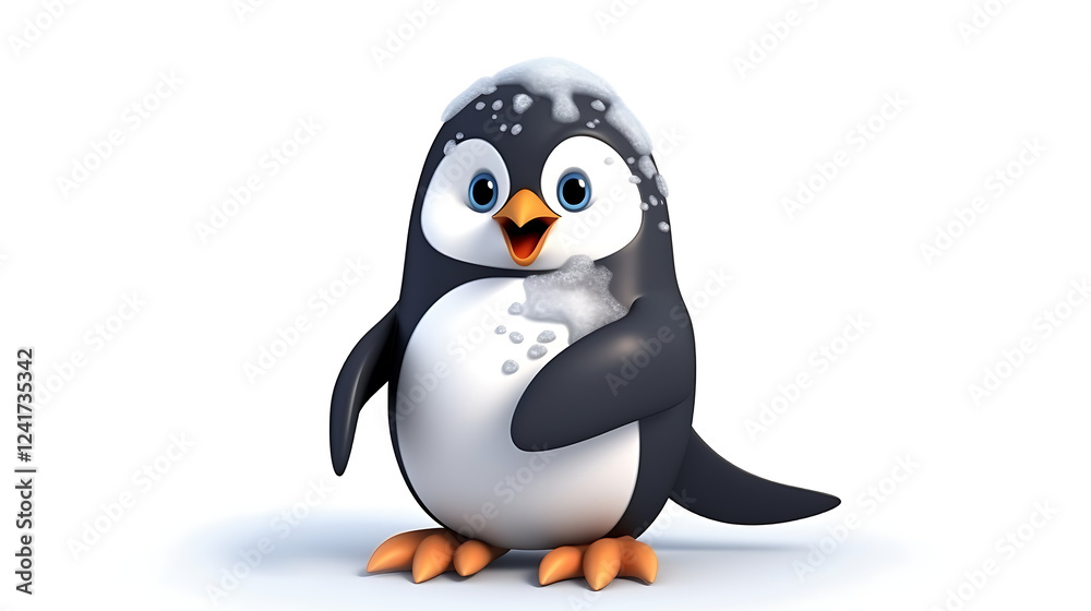 Fototapeta premium A cartoon penguin is standing on a white background