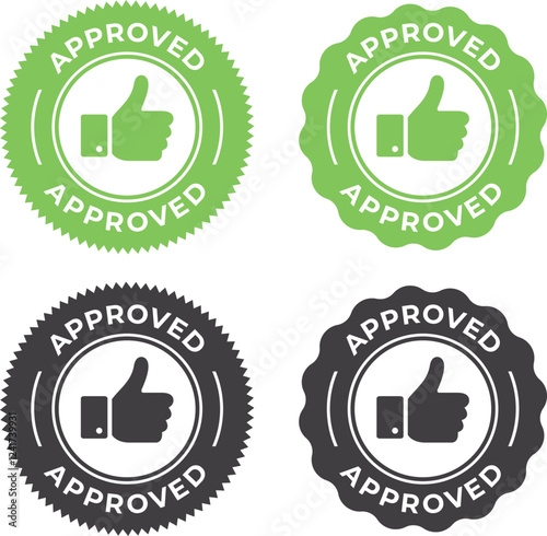 Approved stamp vector set in black green color. Suitable for apps and website UI designs
