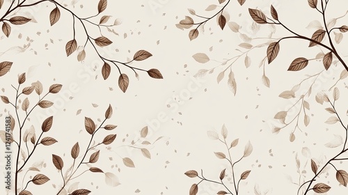 Autumn leaves border frame on beige background; nature design for website header