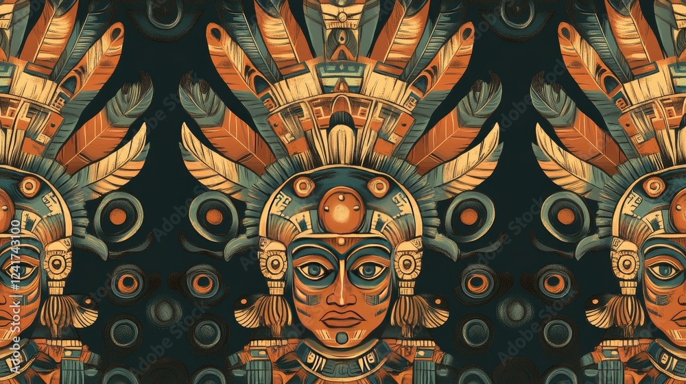 custom made wallpaper toronto digitalOrnate Aztec Mask Seamless Pattern, Textile Design, Vibrant Colors, Cultural Heritage, Background Texture