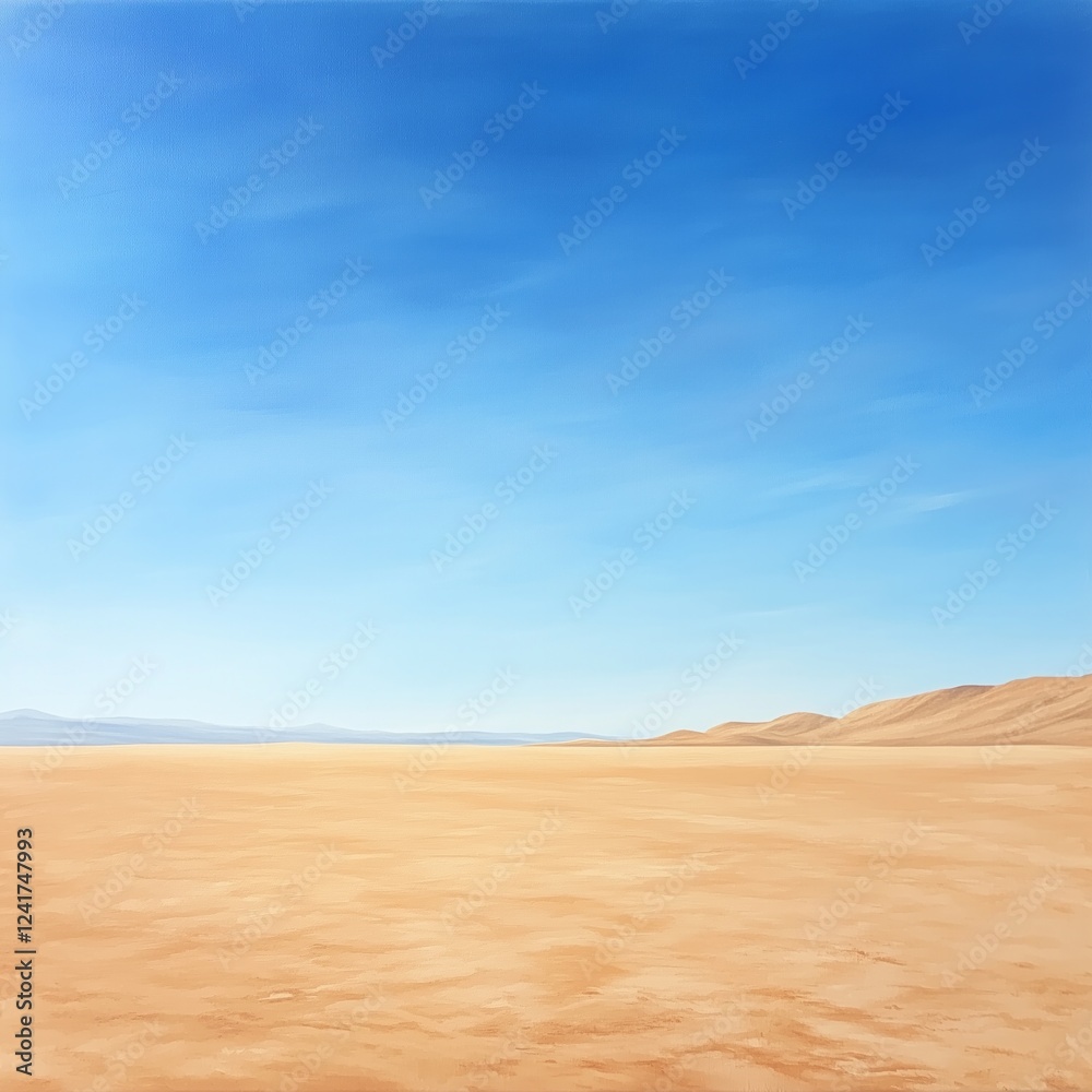 Fototapeta premium Vast desert landscape with clear blue sky and distant sand dunes