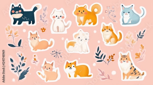 Adorable collection of cute cat stickers, perfect for decorating planners or laptops.
