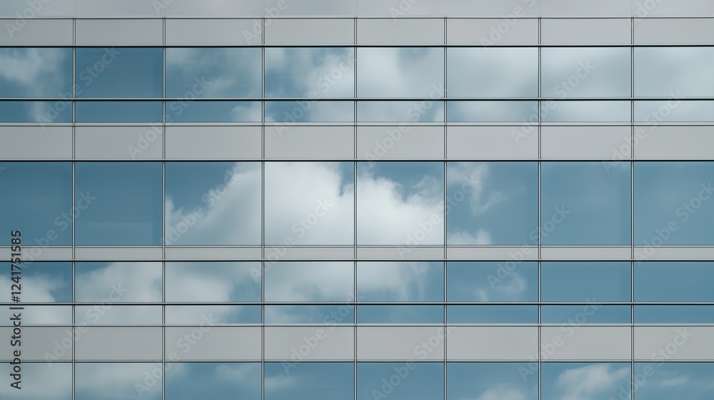 A building with a lot of windows and a cloudy sky in the background. The sky is blue and the clouds are white A building with a lot of windows and a cloudy sky in the background. The sky is blue and the clouds are white