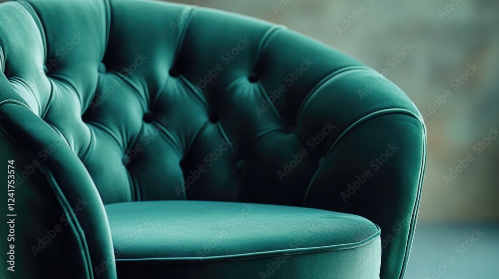 Obraz premium Close-up shot of a green leather chair with intricate details and texture