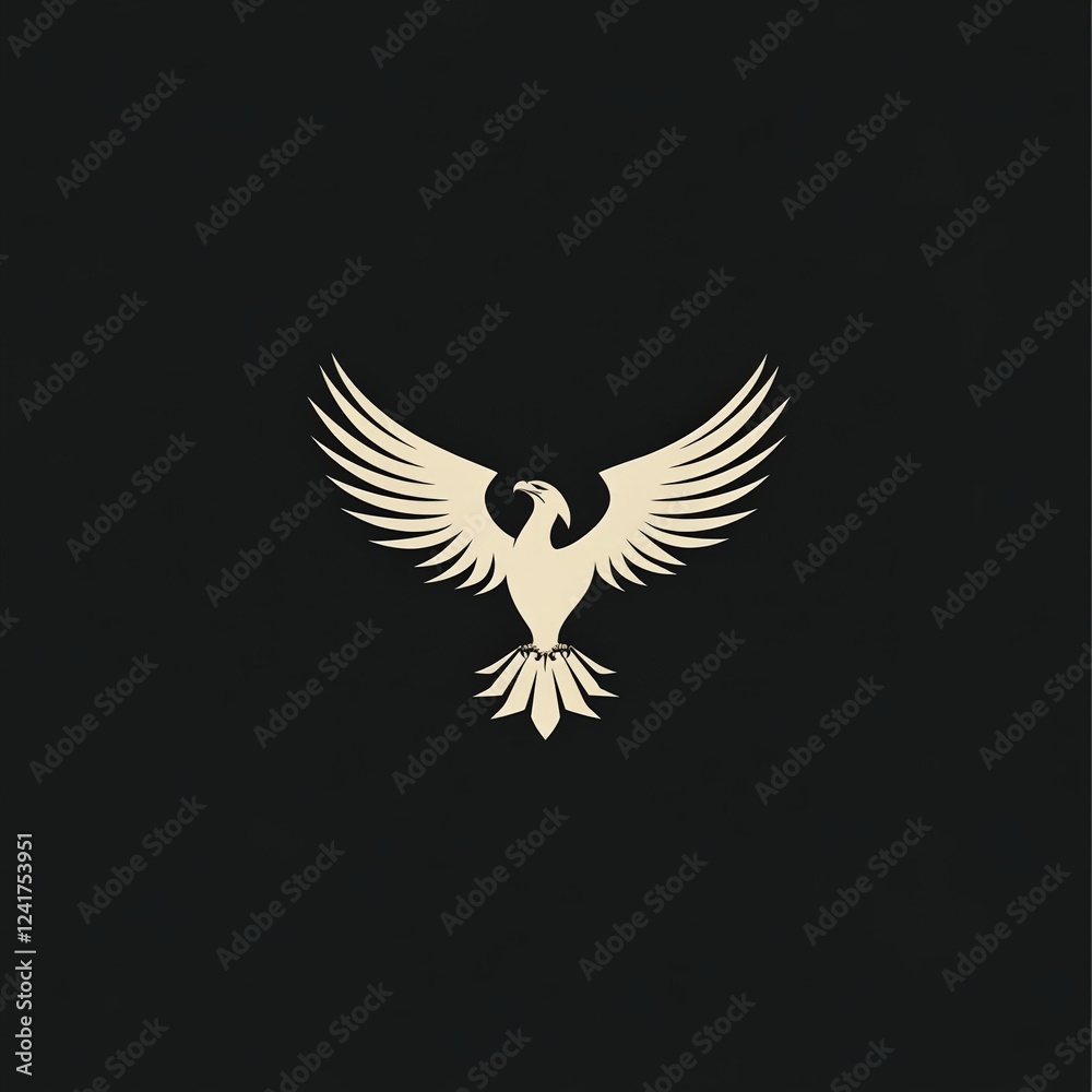 Obraz premium A minimalist logo featuring a stylized light-colored eagle silhouette with outstretched wings and sharp geometric details against a dark background