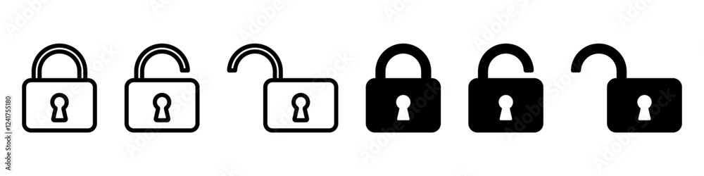 Lock icons set. Padlock symbol collection. Security symbol. Lock open and lock closed icon Lock icons set. Padlock symbol collection. Security symbol. Lock open and lock closed icon