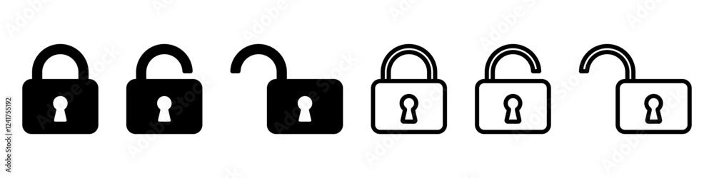 Lock icons set. Padlock symbol collection. Security symbol. Lock open and lock closed icon Lock icons set. Padlock symbol collection. Security symbol. Lock open and lock closed icon