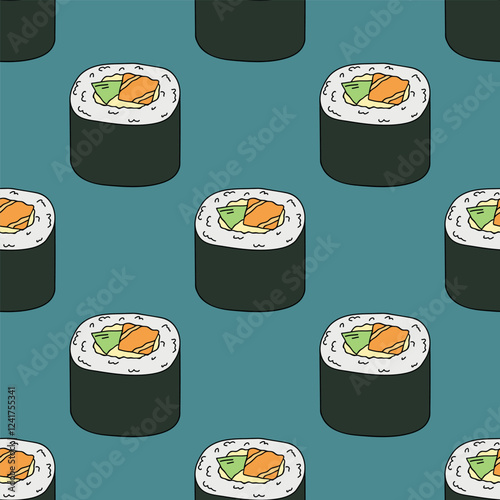 Seamless pattern with sushi roll for decorative print, wrapping paper, menu, wallpaper and fabric