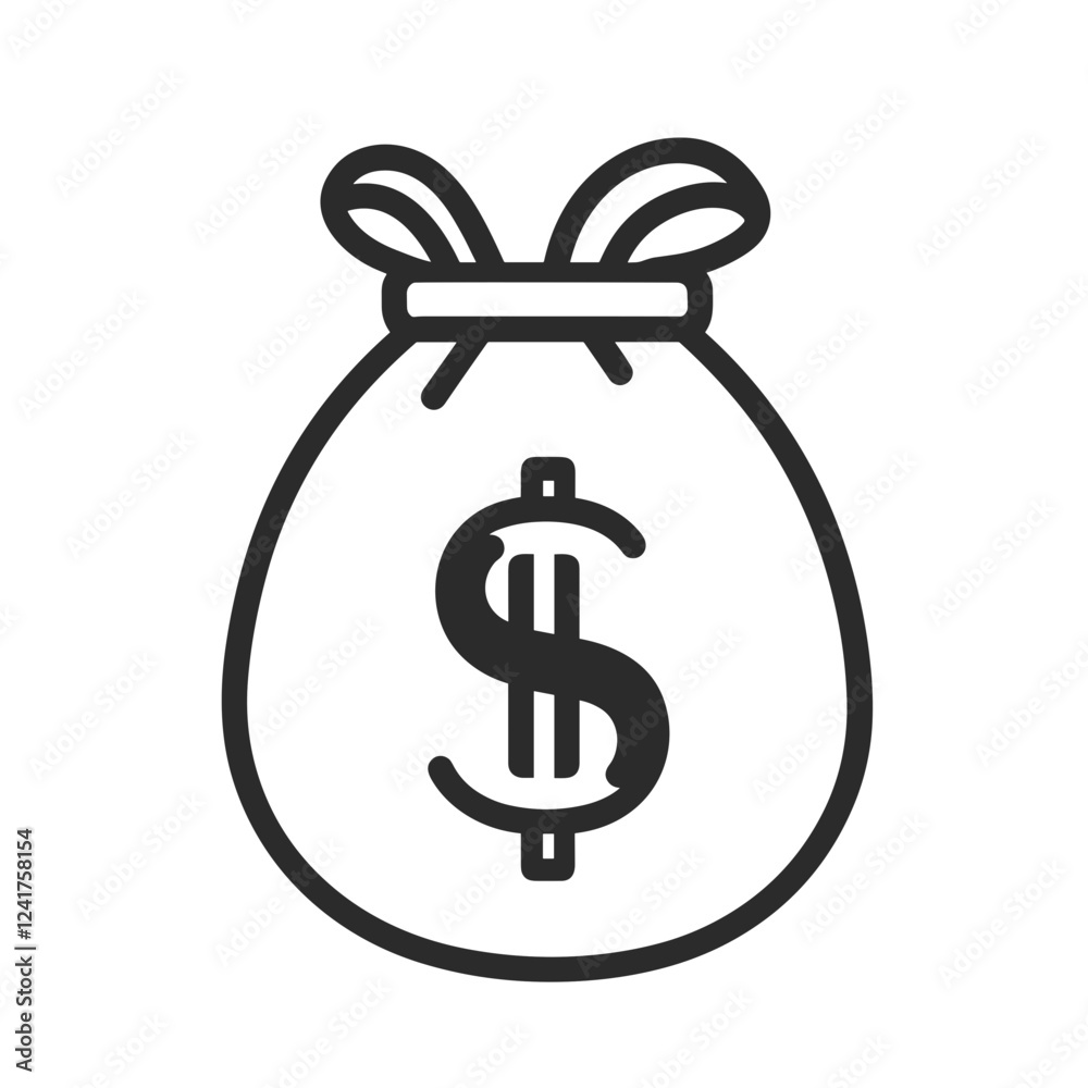 Money bag with dollar sign outline in minimalist style on a white background with copy space Money bag with dollar sign outline in minimalist style on a white background with copy space