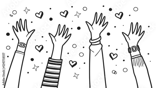 Stylized Hand Gesture Illustrations - Colorful Hand Signs in Different Poses
