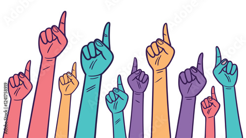 Stylized Hand Gesture Illustrations - Colorful Hand Signs in Different Poses
