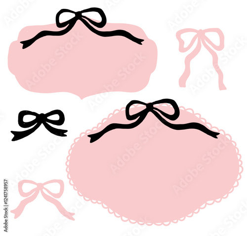 graphic resources for simple cute hand drawn social media posts or website with coquette ribbon bows preppy kitsch minimalist frame