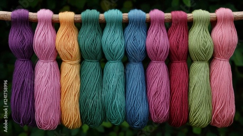 AI Generated Earthy Yarn Dyed Skeins Hanging Outdoors