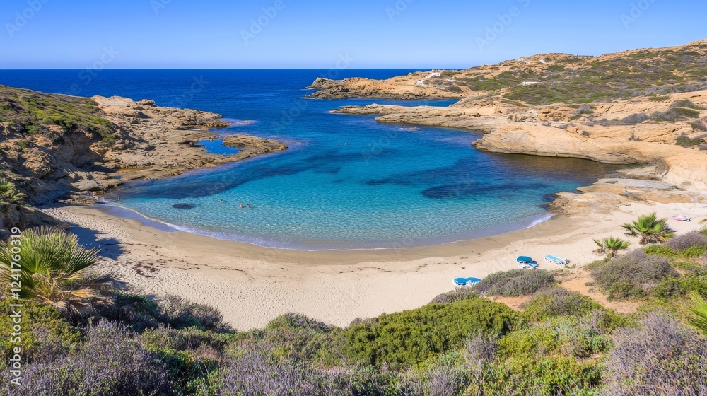 Secluded Cove Beach Paradise - Stunning secluded cove with crystal-clear turquoise water, pristine white sand beach, and lush greenery. Perfect for a relaxing getaway.