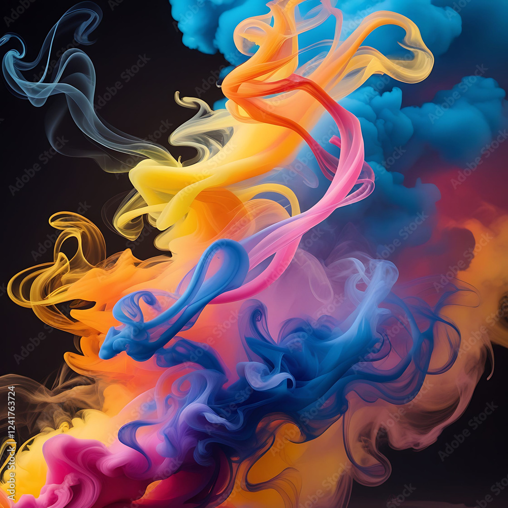 Color Paint, Water, and Smoke Splash Creating Abstract Patterns on Dark Background Color Paint, Water, and Smoke Splash Creating Abstract Patterns on Dark Background