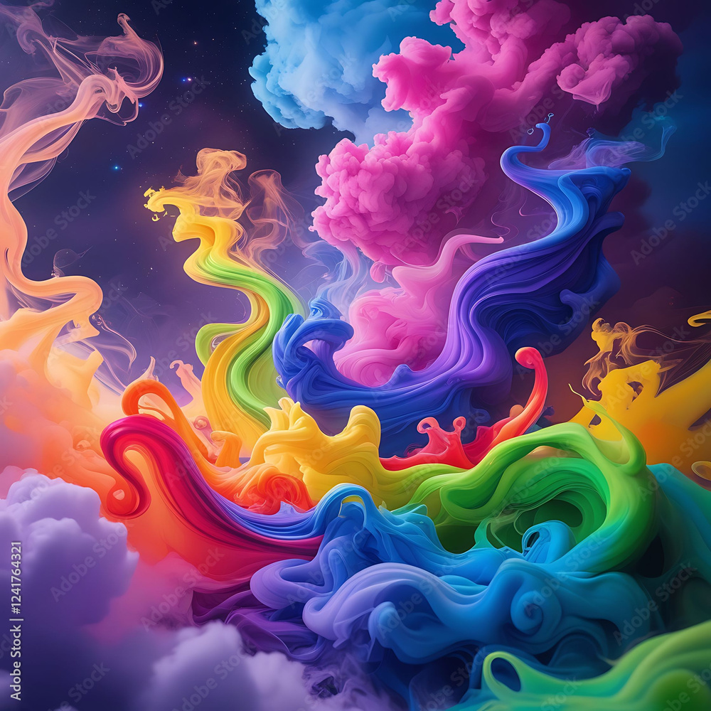 Color Paint, Water, and Smoke Splash Creating Abstract Patterns on Dark Background Color Paint, Water, and Smoke Splash Creating Abstract Patterns on Dark Background