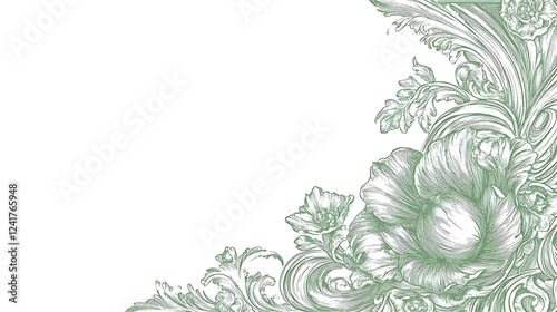 Green floral corner design, white background, invitation