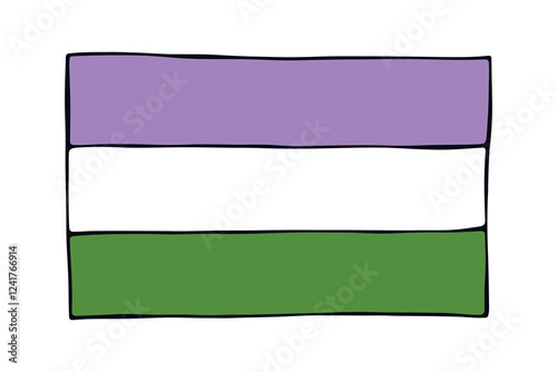 Colorful Genderqueer pride flag Happy pride day LGBTQ community Pride Month Vector hand drawn doodle for posters, stickers, logo, cards