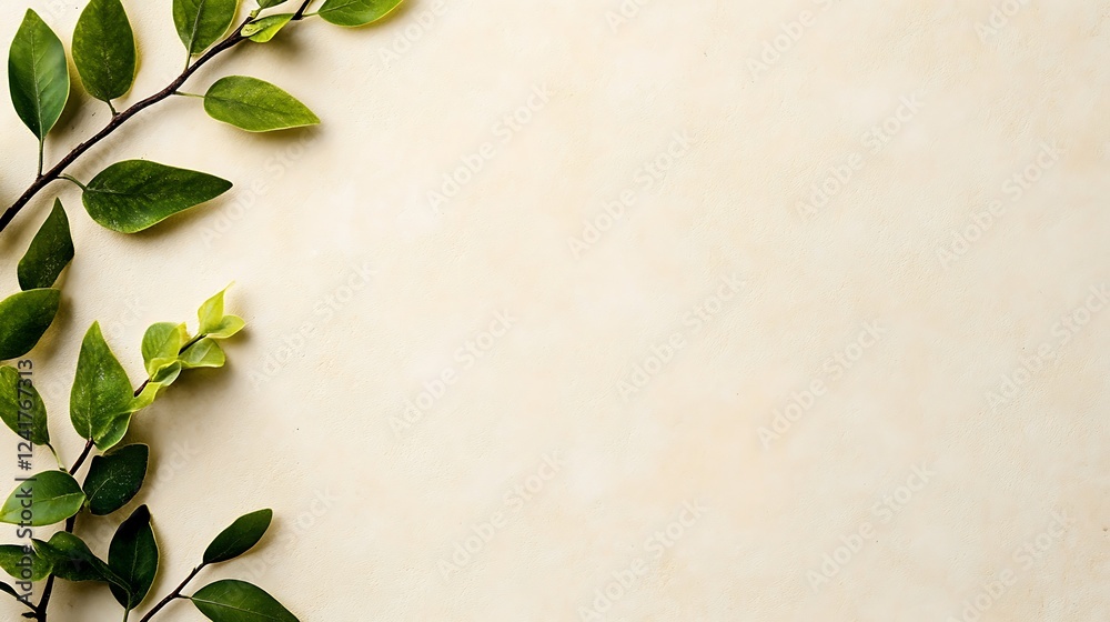 Green leaves frame, beige background, nature, design Green leaves frame, beige background, nature, design