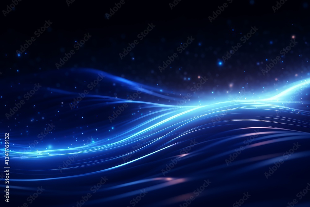 Fototapeta premium Smooth elegant blue light trails flowing across dark background with glowing particles
