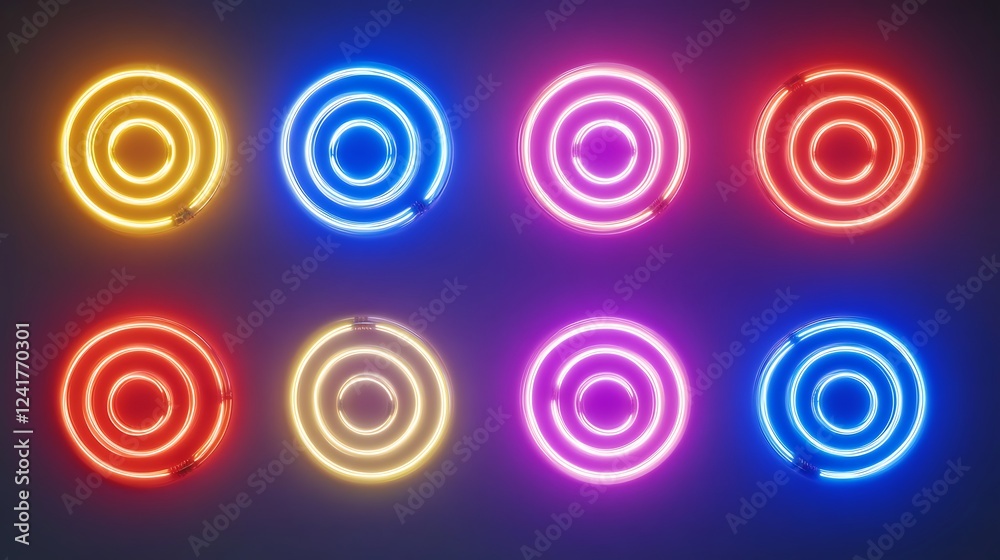 Vibrant Neon Circles Glowing Brightly In Darkness Vibrant Neon Circles Glowing Brightly In Darkness