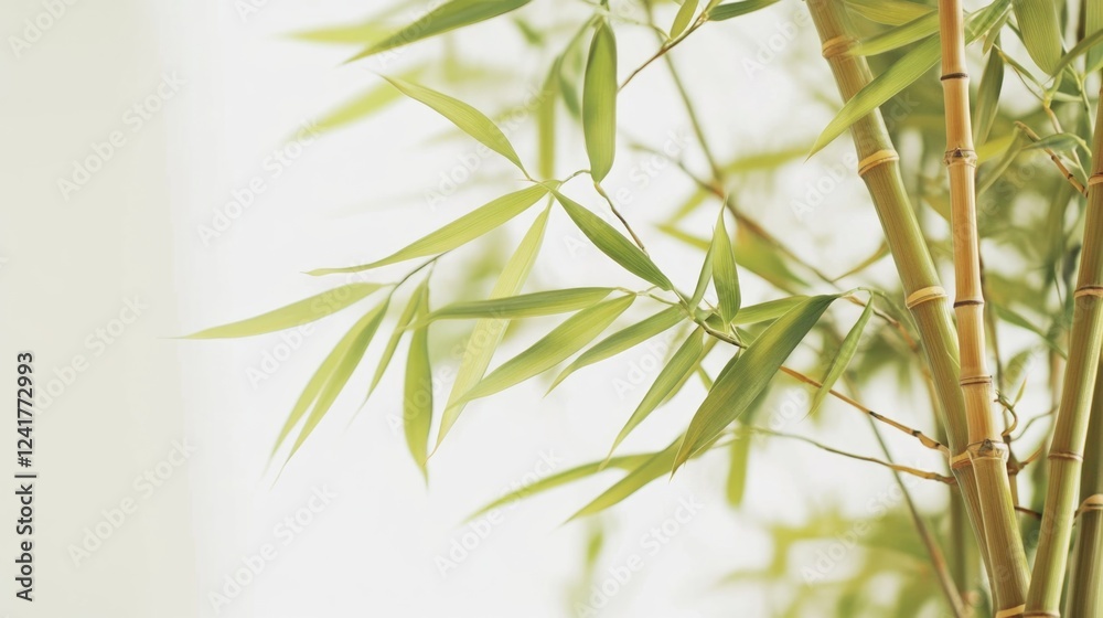 Fototapeta premium A close-up shot of a bamboo plant with lush green leaves, perfect for highlighting nature's beauty
