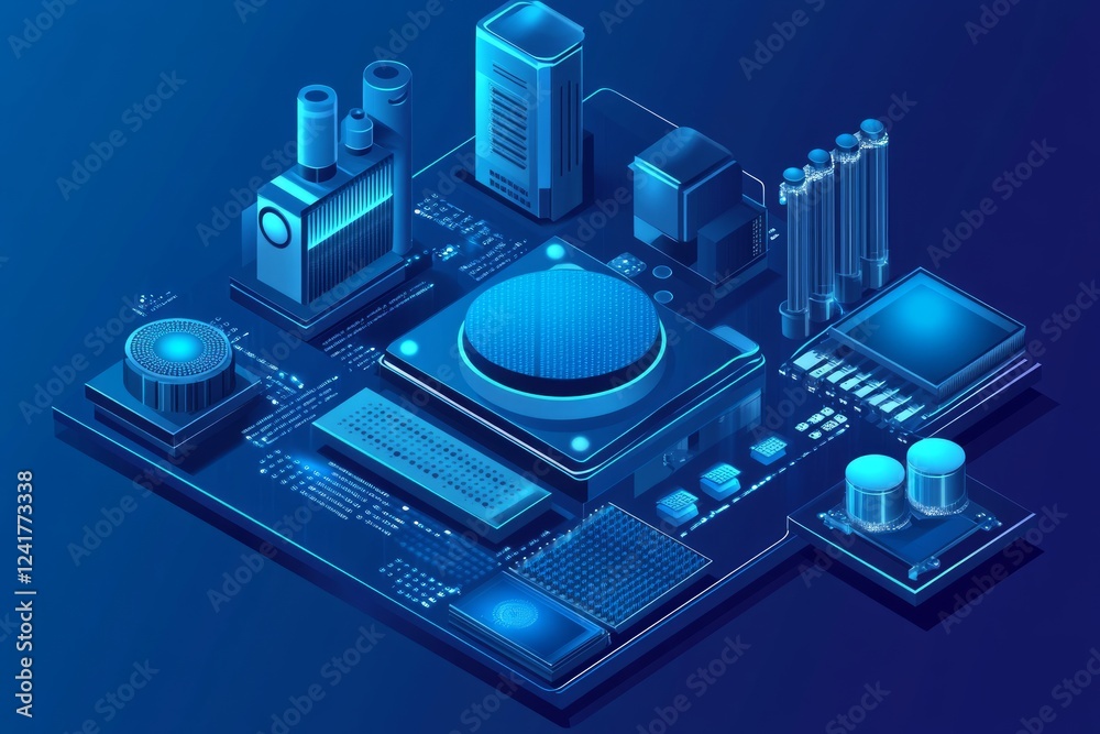 Futuristic Technology Circuit Board Design with Industrial Components Futuristic Technology Circuit Board Design with Industrial Components