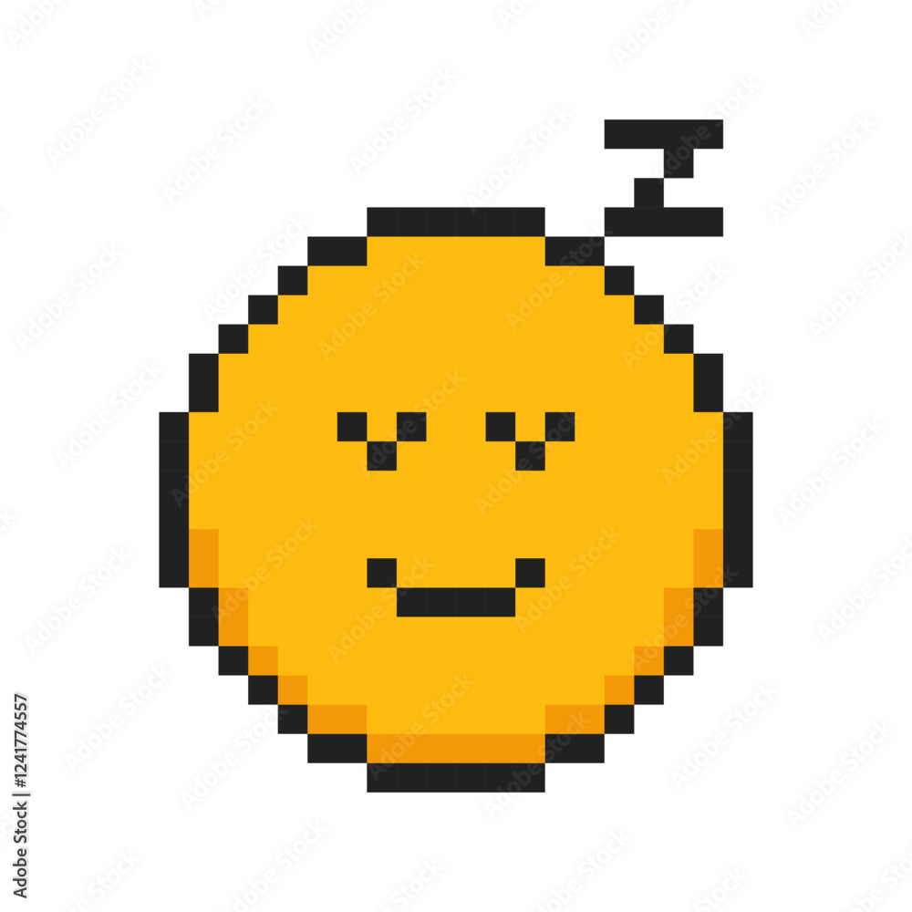 Fototapeta premium Pixel icon face emotion of sleep, 8 bit sleeping face.
