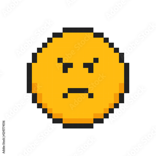 Pixel icon face emotion of anger, 8 bit face with emotion of anger.