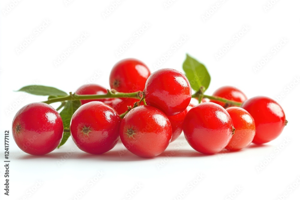 A cluster of ripe cherry tomatoes arranged on a clean white surface A cluster of ripe cherry tomatoes arranged on a clean white surface