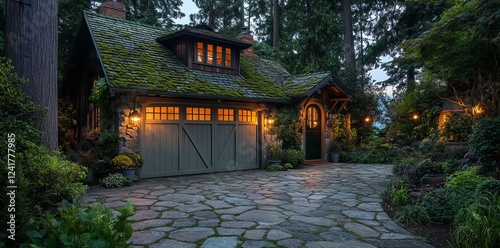 A picturesque detached garage repurposed as a small, standalone living unit in a suburban neighborhood, demonstrating the benefits of accessory dwelling units and adaptable living environments