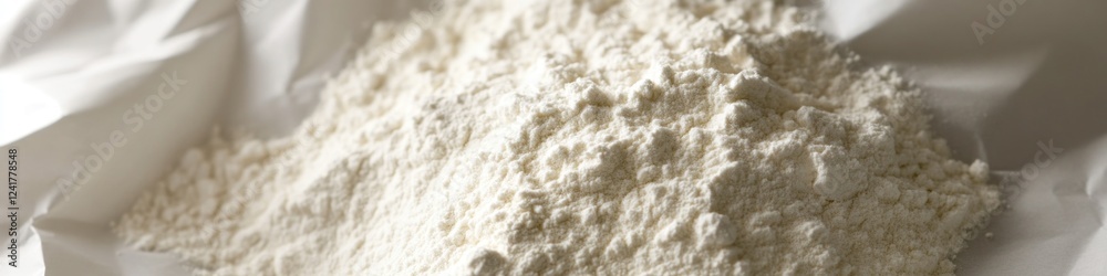 A pile of flour sits on top of a piece of paper, potentially used for baking or art A pile of flour sits on top of a piece of paper, potentially used for baking or art