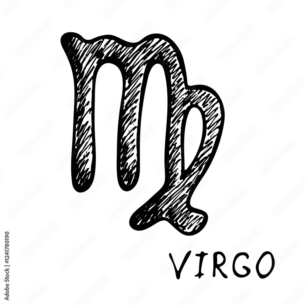 Obraz premium Hand drawn virgo zodiac sign Esoteric symbol doodle Astrology clipart Element for design