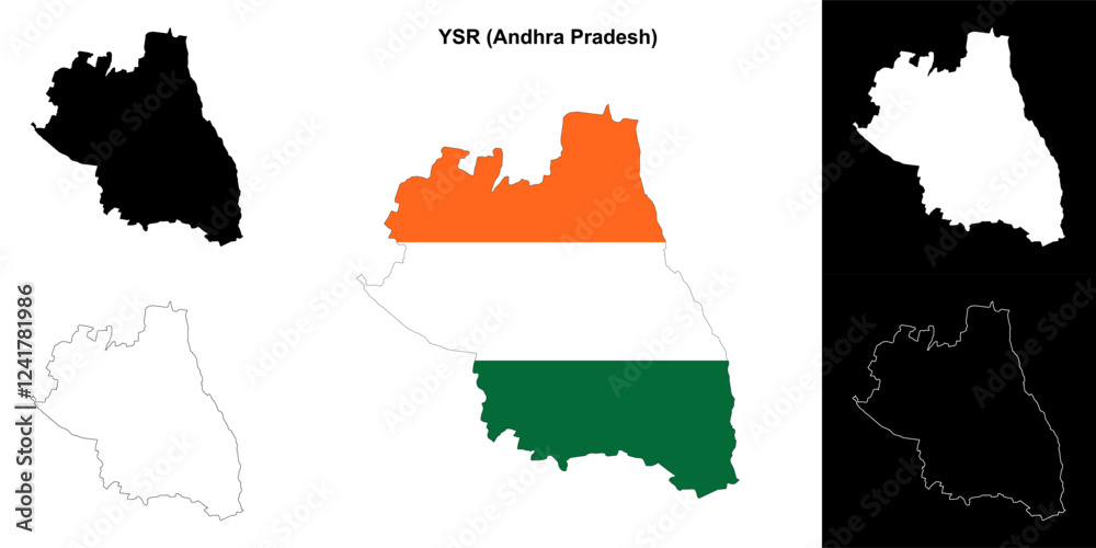 Fototapeta premium YSR district (Andhra Pradesh) blank outline map set